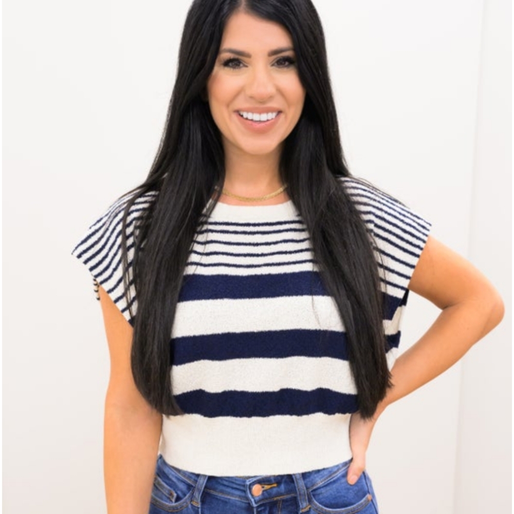 NEW striped navy blue sweater top